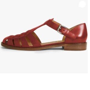 FSJ Women Retro Closed Toe Flats Sandals Low Block Heel Woven Roman  Red